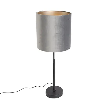QAZQA Moderne tafellamp zwart stoffen kap grijs 25 cm verstelbaar - Parte