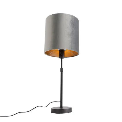 QAZQA Moderne tafellamp zwart stoffen kap grijs 25 cm verstelbaar - Parte 5