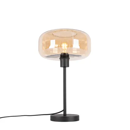 QAZQA Lampe de table art déco noire avec verre ambré - Bizle