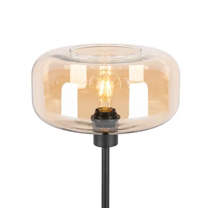 QAZQA Lampe de table art déco noire avec verre ambré - Bizle 3