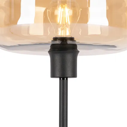 QAZQA Lampe de table art déco noire avec verre ambré - Bizle 5