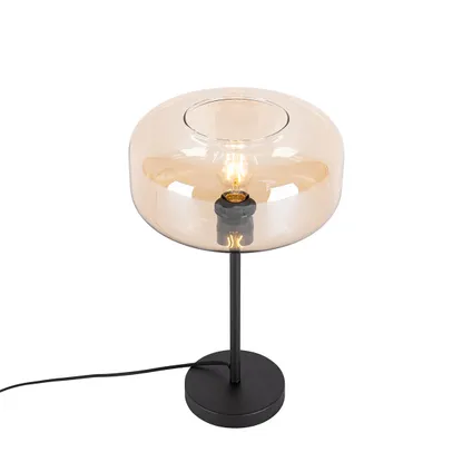 QAZQA Lampe de table art déco noire avec verre ambré - Bizle 7