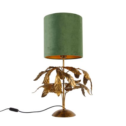 QAZQA Lampe de table vintage or antique avec abat-jour vert - Tilleul