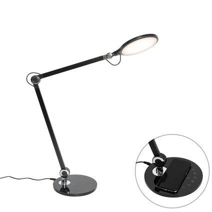 QAZQA Design tafellamp zwart incl. LED met touch en inductielader - Don