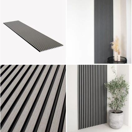 Lattenwand - PVC - Wandpaneel - Zwart met Grijs - Grey Black - Vochtbestendig - 64cmx290cm