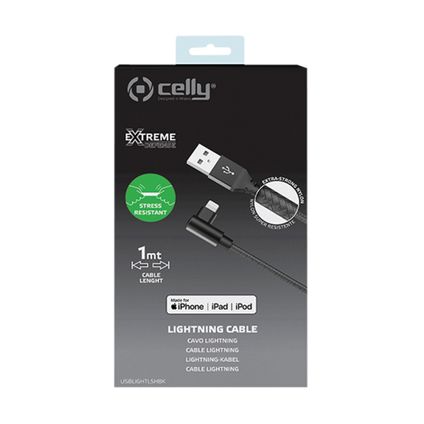 Celly Datakabel USB> Lightning en L stekker 1 meter zwart