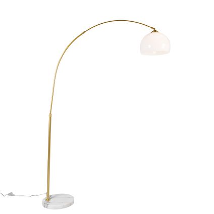 QAZQA Lampe à arc intelligente en laiton avec abat-jour blanc avec Wifi A60 - Arc Basic