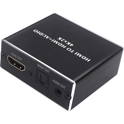 HDMI Audio Extractor 2K/4K - HDMI In naar HDMI Out + Toslink (SPDIF) Out & 3.5mm Jack - Zwart
