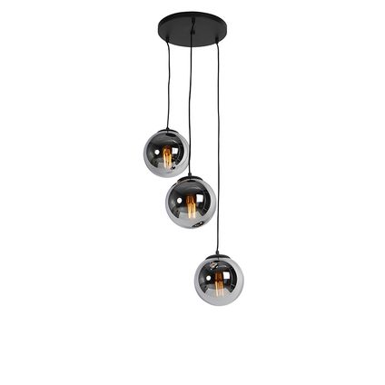 QAZQA Smart hanglamp zwart met smoke glas 3-lichts incl. Wifi ST64 - Pallon