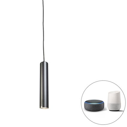 QAZQA Lampe à suspension design noir avec source lumineuse WiFi GU10 - Tuba Small