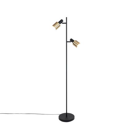 QAZQA Smart vloerlamp zwart met goud incl. 2 Wifi A60 - Stijn