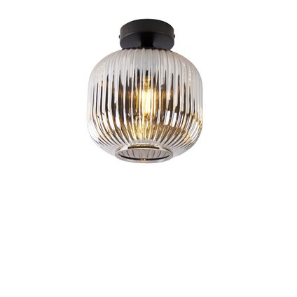 QAZQA Smart plafondlamp zwart met smoke glas incl. Wifi A60 - Karel