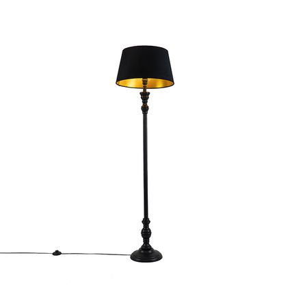 QAZQA Smart vloerlamp zwart met kap zwart met goud 45 cm incl. Wifi A60 - Classico