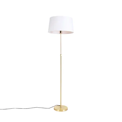 QAZQA Smart vloerlamp goud met linnen kap wit 45 cm incl. Wifi A60 - Parte
