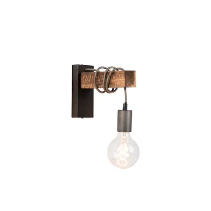 QAZQA Smart industriële wandlamp zwart met hout incl. wifi G95 - Gallow