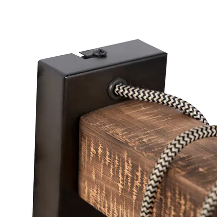 QAZQA Smart industriële wandlamp zwart met hout incl. wifi G95 - Gallow 6