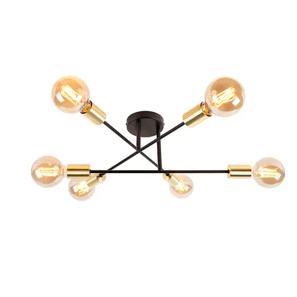 QAZQA Smart plafondlamp zwart met goud 6-lichts incl. Wifi G95 - Sydney Bondi 2