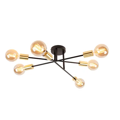 QAZQA Smart plafondlamp zwart met goud 6-lichts incl. Wifi G95 - Sydney Bondi 8