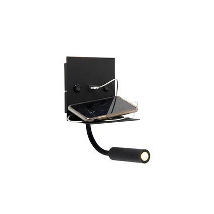 QAZQA Moderne wandlamp USB zwart met flexarm zonder kap - Duppio