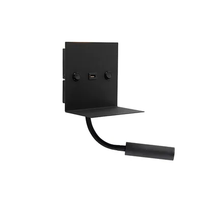 QAZQA Moderne wandlamp USB zwart met flexarm zonder kap - Duppio 5