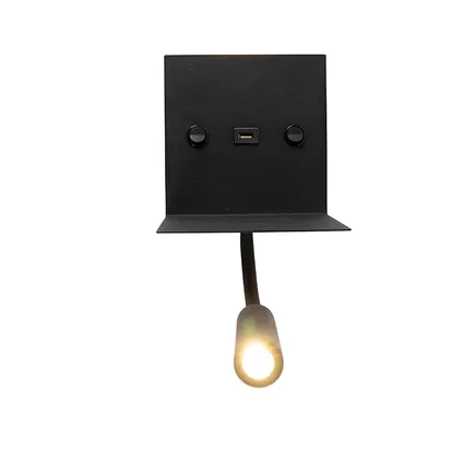QAZQA Moderne wandlamp USB zwart met flexarm zonder kap - Duppio 9