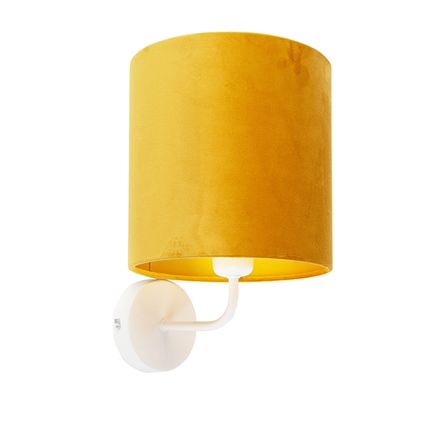 QAZQA Vintage wandlamp wit met gele velours kap - Matt