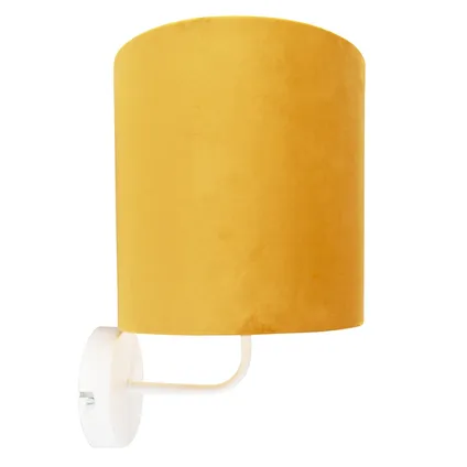 QAZQA Vintage wandlamp wit met gele velours kap - Matt 2