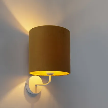 QAZQA Vintage wandlamp wit met gele velours kap - Matt 9