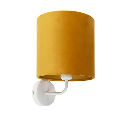QAZQA Vintage wandlamp wit met gele velours kap - Matt 10