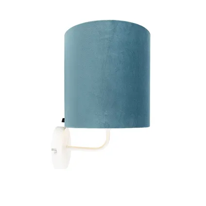 QAZQA Vintage wandlamp wit met blauwe velours kap - Matt 2
