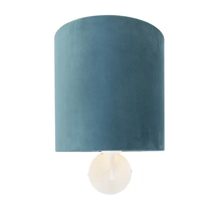 QAZQA Vintage wandlamp wit met blauwe velours kap - Matt 3