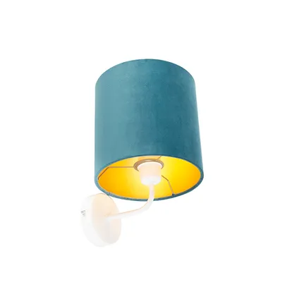 QAZQA Vintage wandlamp wit met blauwe velours kap - Matt 5