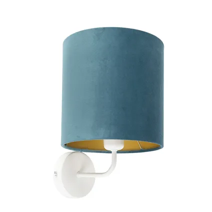 QAZQA Vintage wandlamp wit met blauwe velours kap - Matt 10