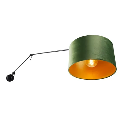 QAZQA Wandlamp zwart met velours kap groen 35 cm verstelbaar - Blitz 6