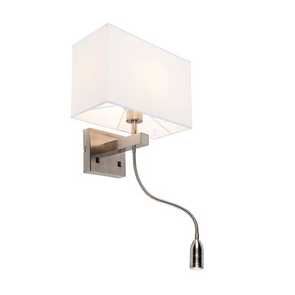 QAZQA Moderne wandlamp staal met kap wit - Bergamo