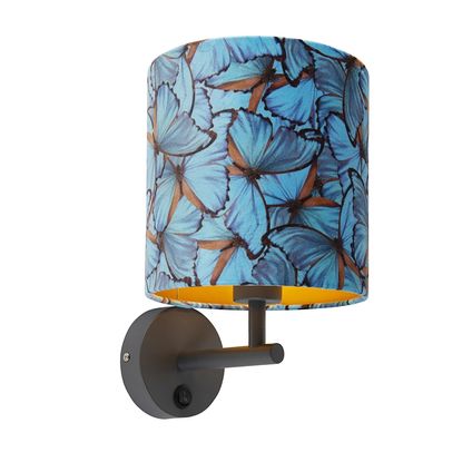 QAZQA Vintage wandlamp donkergrijs met velours kap vlinder - Combi