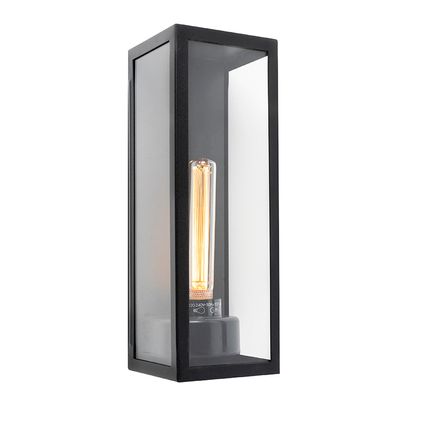 QAZQA Moderne rechthoekige buitenwandlamp zwart met glas - Rotterdam Long