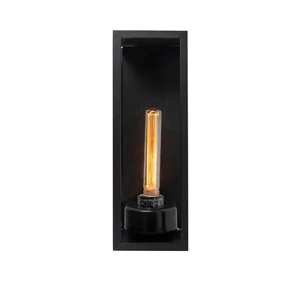 QAZQA Moderne rechthoekige buiten wandlamp zwart met glas - Rotterdam Long 5