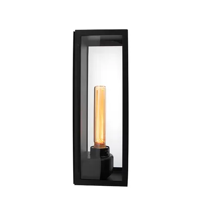 QAZQA Moderne rechthoekige buiten wandlamp zwart met glas - Rotterdam Long 6