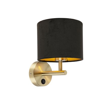 QAZQA Klassieke wandlamp goud met zwarte velours kap - Combi