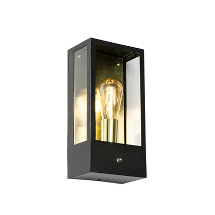 QAZQA Buiten wandlamp zwart met goud schemersensor - Rotterdam 6