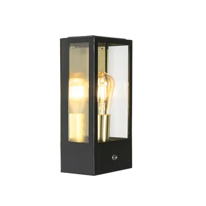 QAZQA Buiten wandlamp zwart met goud schemersensor - Rotterdam 7