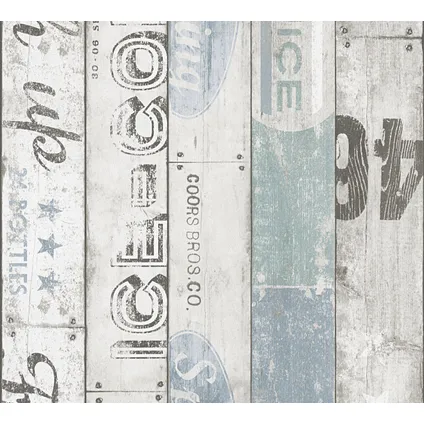 A.S. Création behang vintage sloophout planken grijs en lichtblauw - 53 cm x 10,05 m