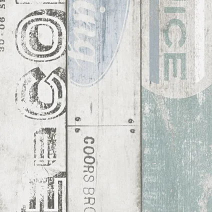 A.S. Création behang vintage sloophout planken grijs en lichtblauw - 53 cm x 10,05 m 2