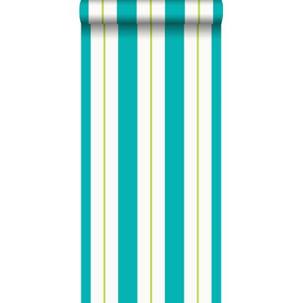 ESTAhome behangpapier strepen turquoise en limegroen - 53 cm x 10,05 m - 116503
