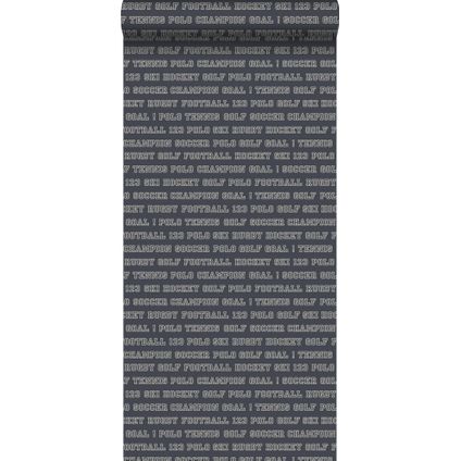 ESTAhome behangpapier sport teksten grijsblauw - 53 cm x 10,05 m - 115624