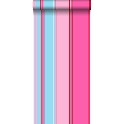 ESTAhome behangpapier strepen roze en turquoise - 53 cm x 10,05 m - 115721