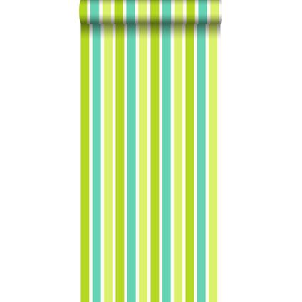 ESTAhome behangpapier strepen limegroen en turquoise - 53 cm x 10,05 m - 116517