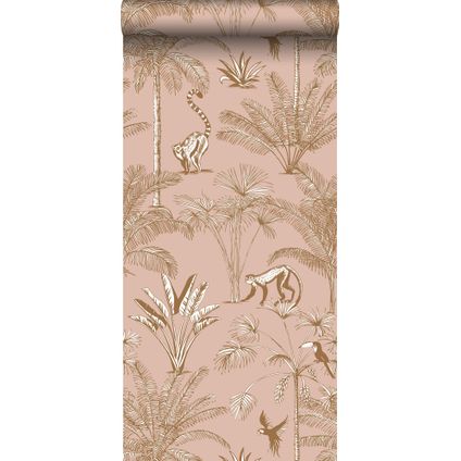ESTAhome XXL behang jungle-motief perzik roze - 50 x 837 cm - 158943