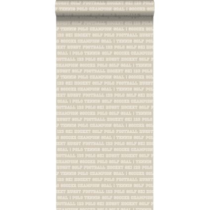 ESTAhome behangpapier sport teksten warm grijs - 53 cm x 10,05 m - 115622